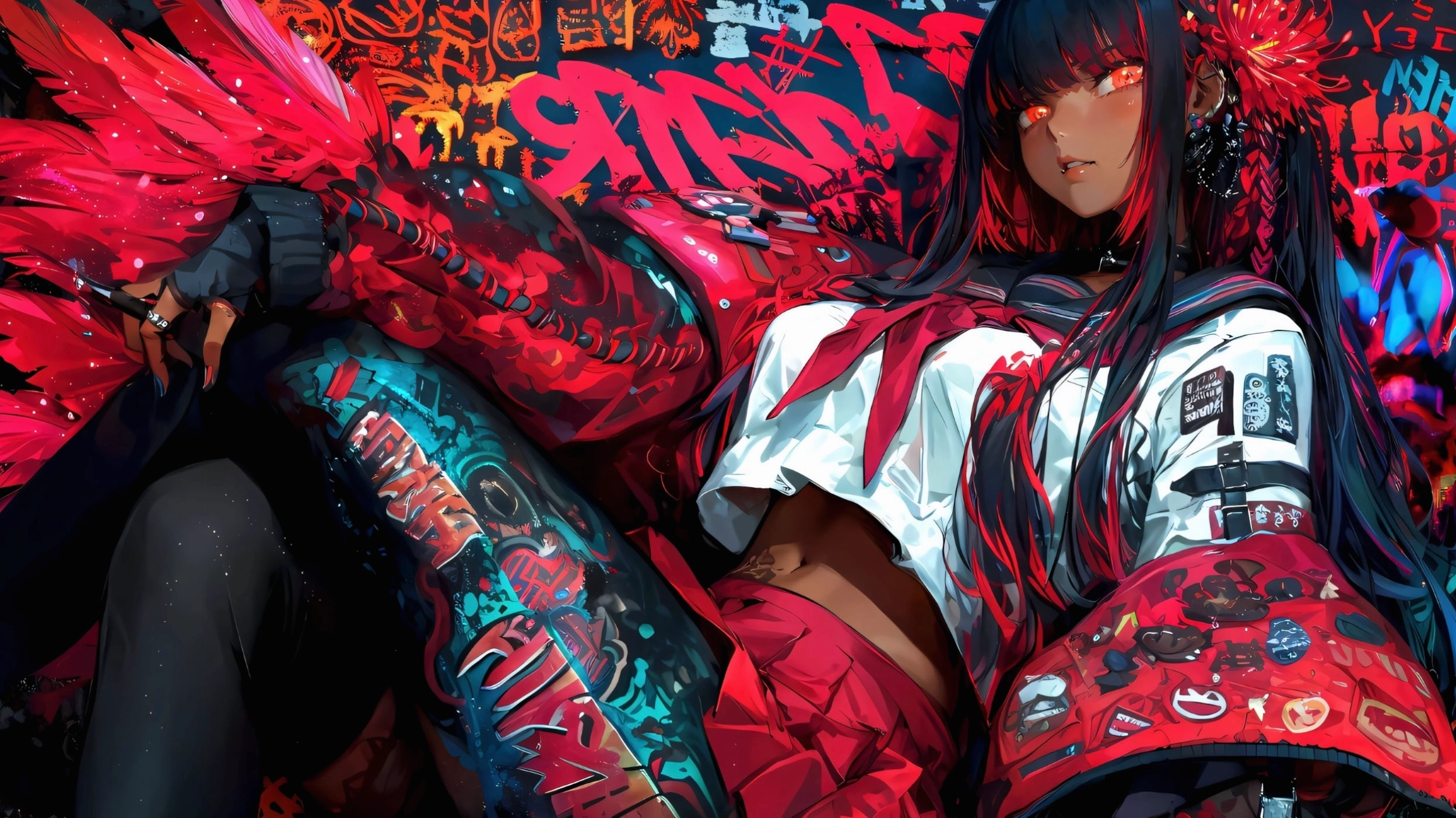 Hình ảnh anime nam ác quỷ lạnh lùng với đôi mắt đỏ rực