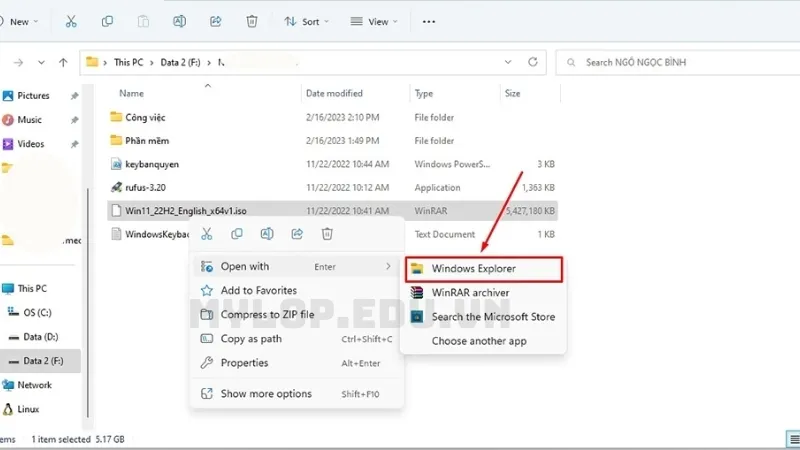 Mở tệp ISO của Windows 11 bằng Windows Explorer